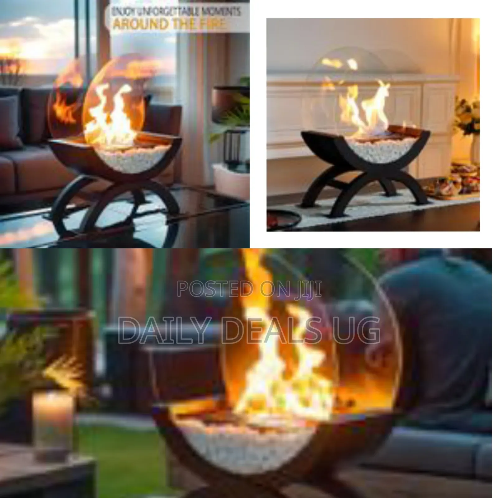 Round Glass Large Tabletop Fireplace 19"H