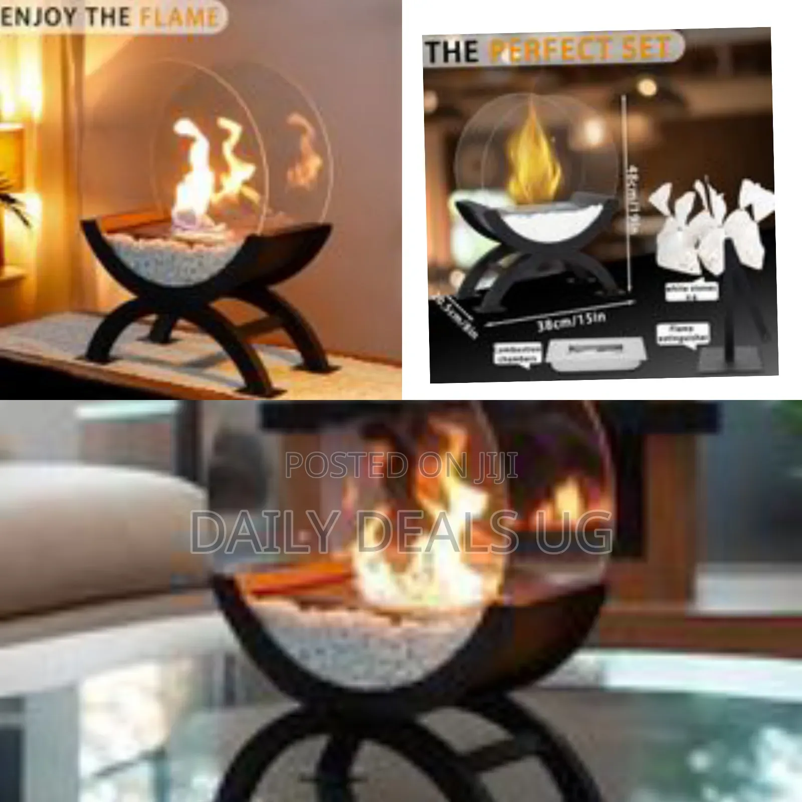 Round Glass Large Tabletop Fireplace 19"H