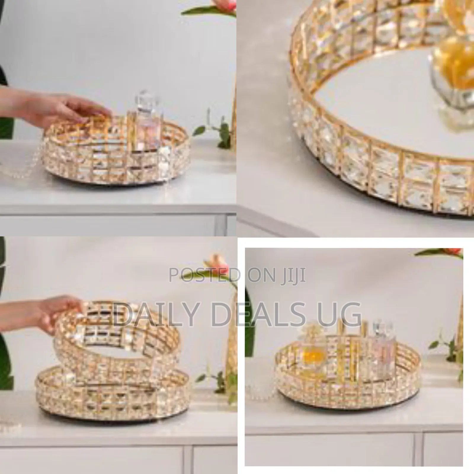 Decorative Crystal Mirror Tray Gold Round Mirrored Plate for Candle