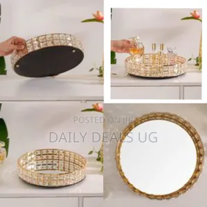 Decorative Crystal Mirror Tray Gold Round Mirrored Plate for Candle