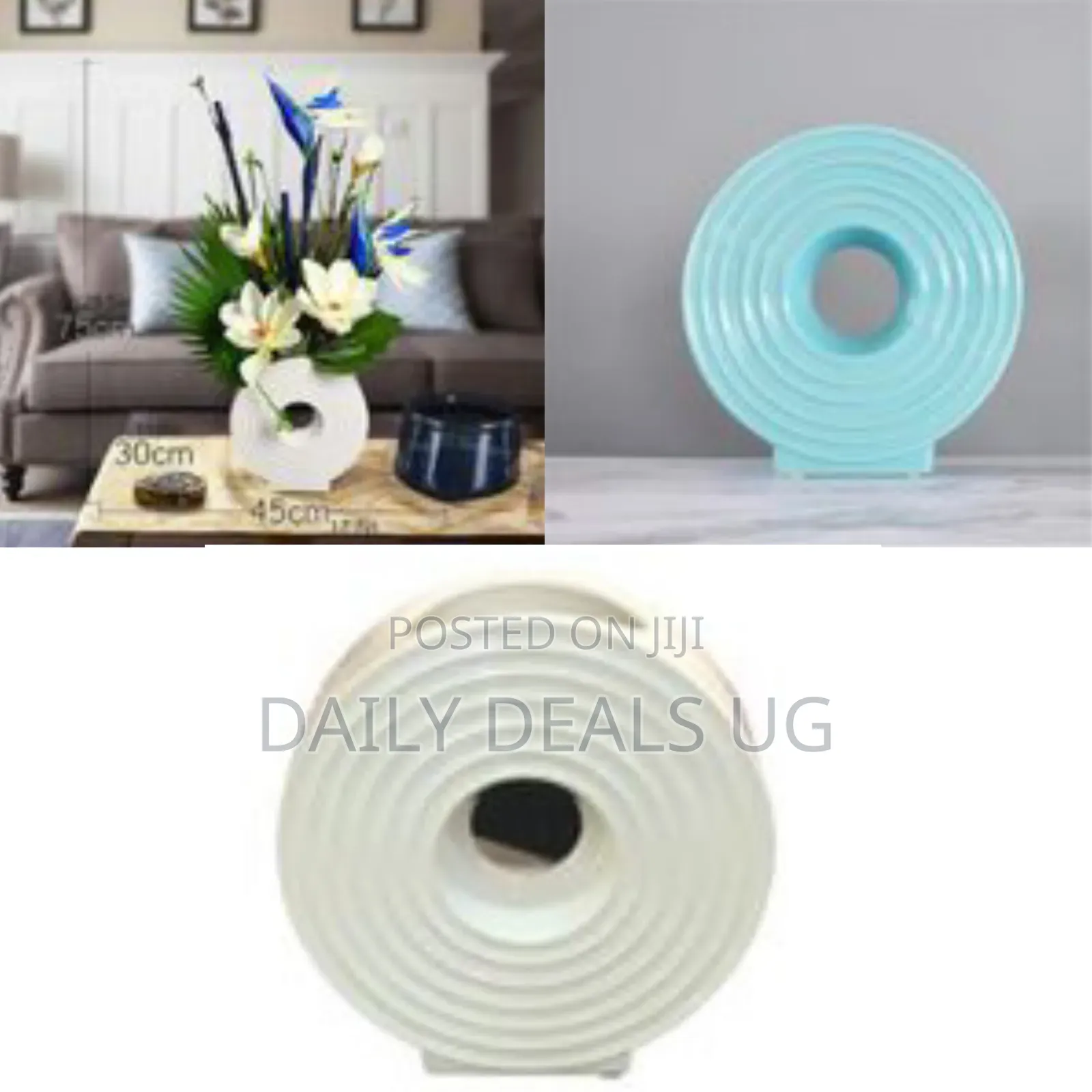 Ceramic Hollow Donut Flower Vase Set of 2, Off White