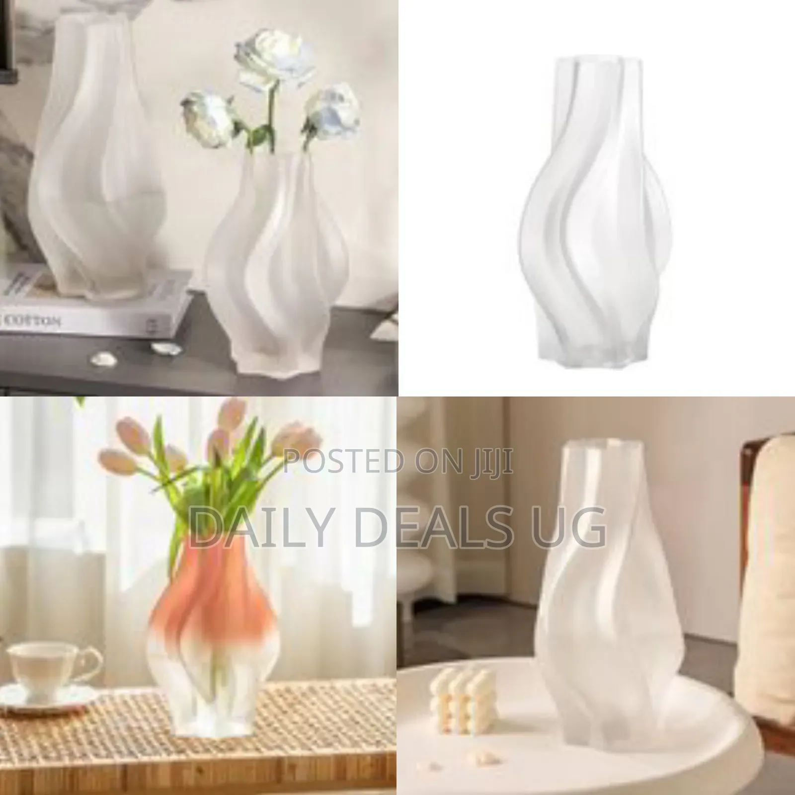 Modern Art Twists Ceramic Flower Vase, Irregular Shaped Clear Glass