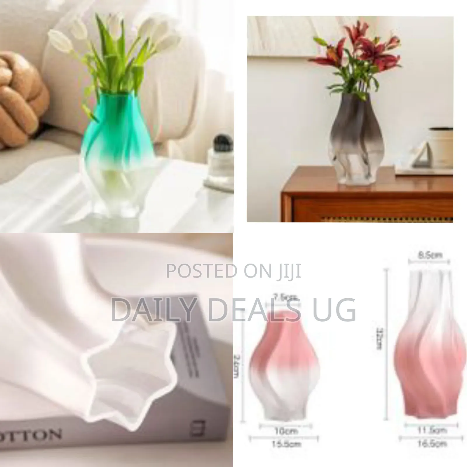 Modern Art Twists Ceramic Flower Vase, Irregular Shaped Clear Glass