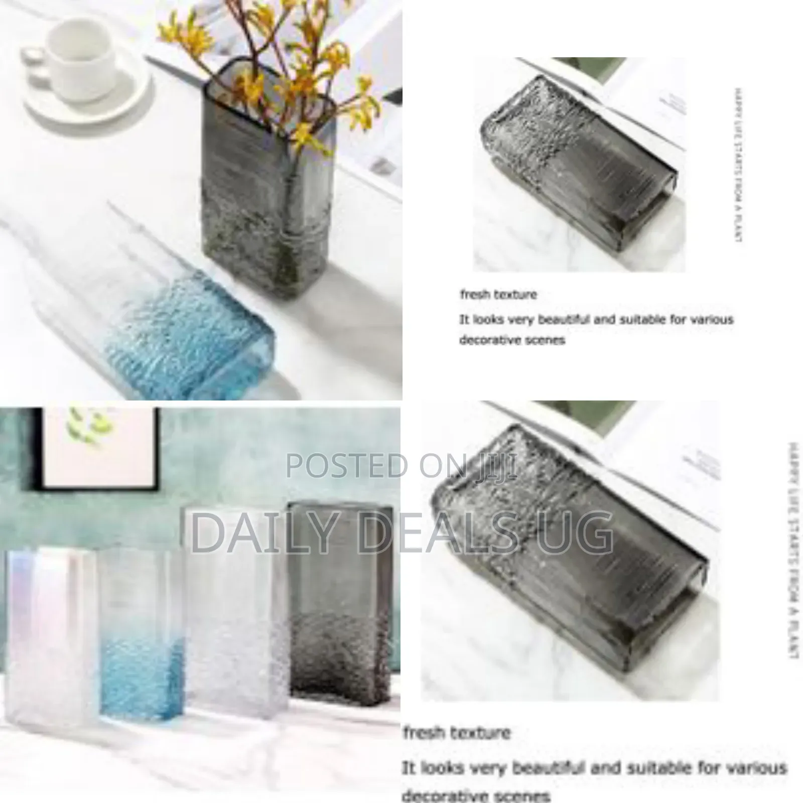 Mediterranean Style Flower Vase Glass, Wavy Horizontal Table Top