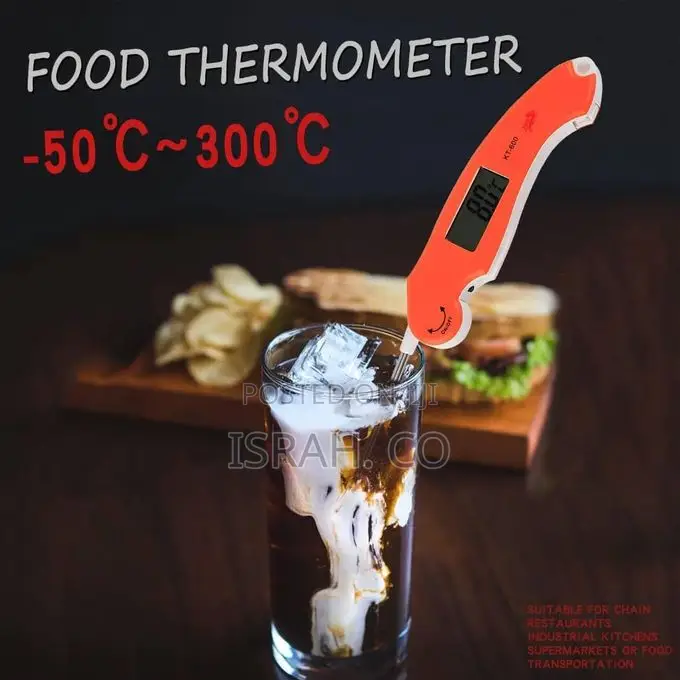 LCD Digital Kitchen Cooking Meat Thermometer Orange Foldable