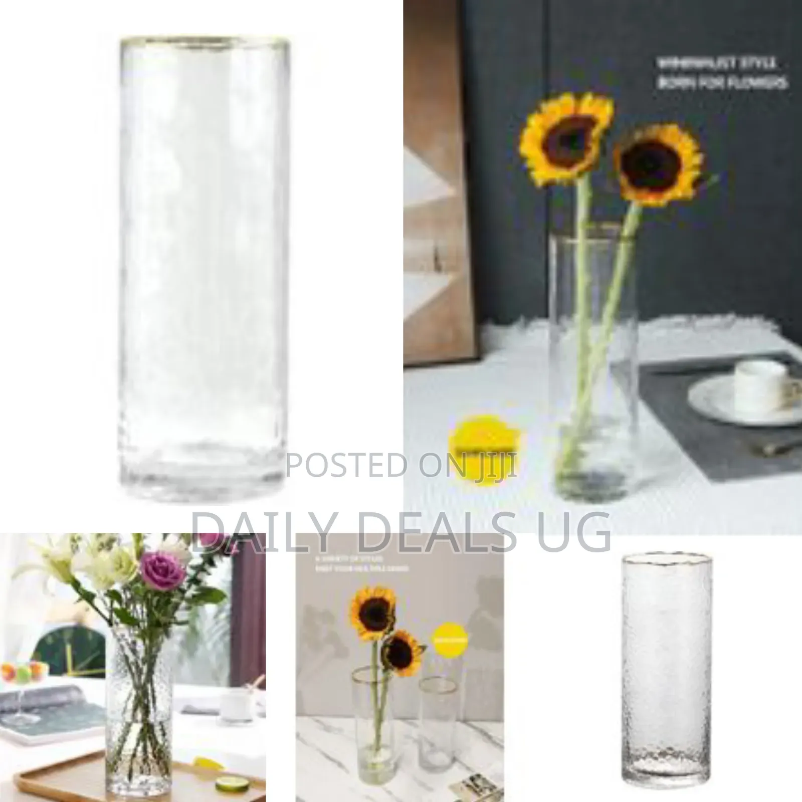 Table Cylindrical Transparent Luxury Vase With Phnom Rim
