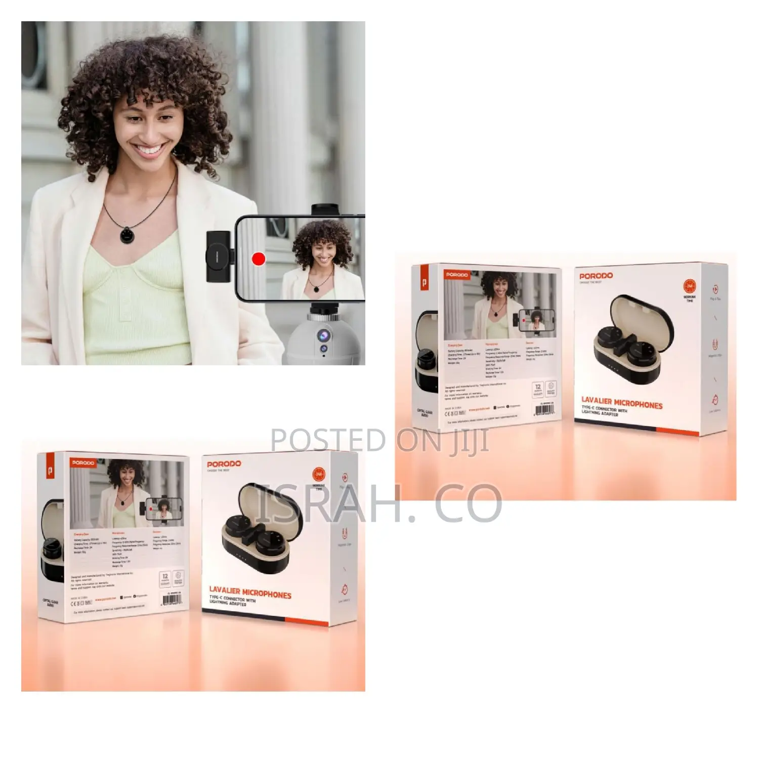 Porodo Wireless Microphone Dual Mic With Charging Case Receiver