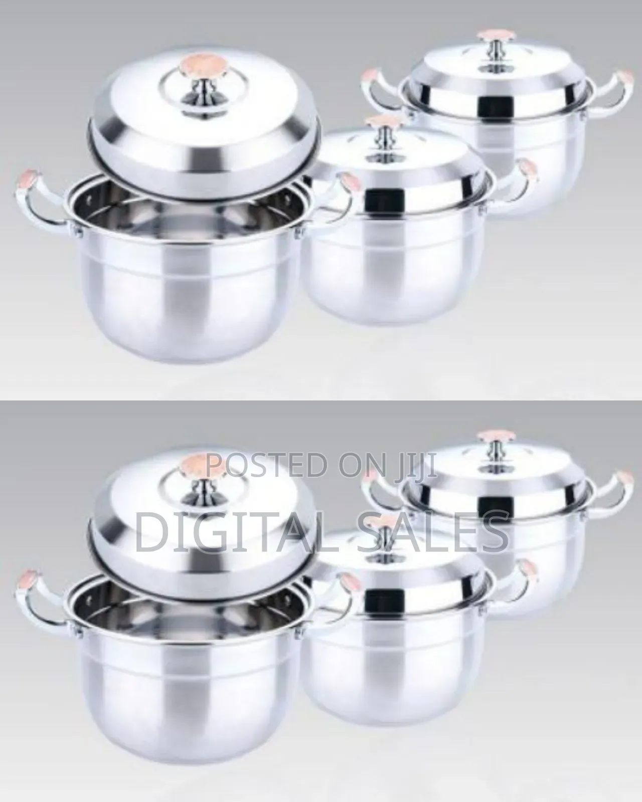 6 Piece 22,24 26cm Stainless Steel Saucepans Cooking Pots- Silver