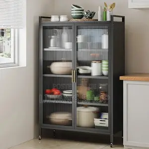 Metal Kitchen Multifunction Double Door Organiser Rack With Shelves