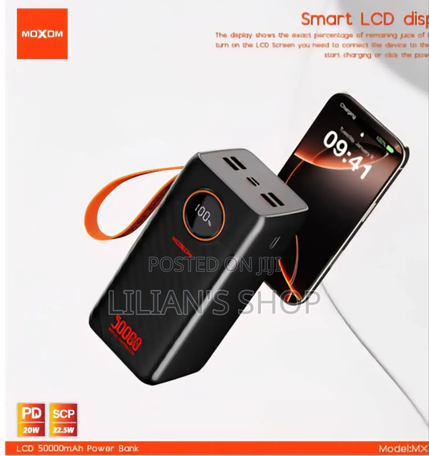 Moxom 50,000mah 22.5w LCD Display Power Bank