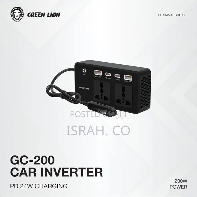 Green Lion Gc-200 Car Inverter, Car Charger 2×Universal Sockets,
