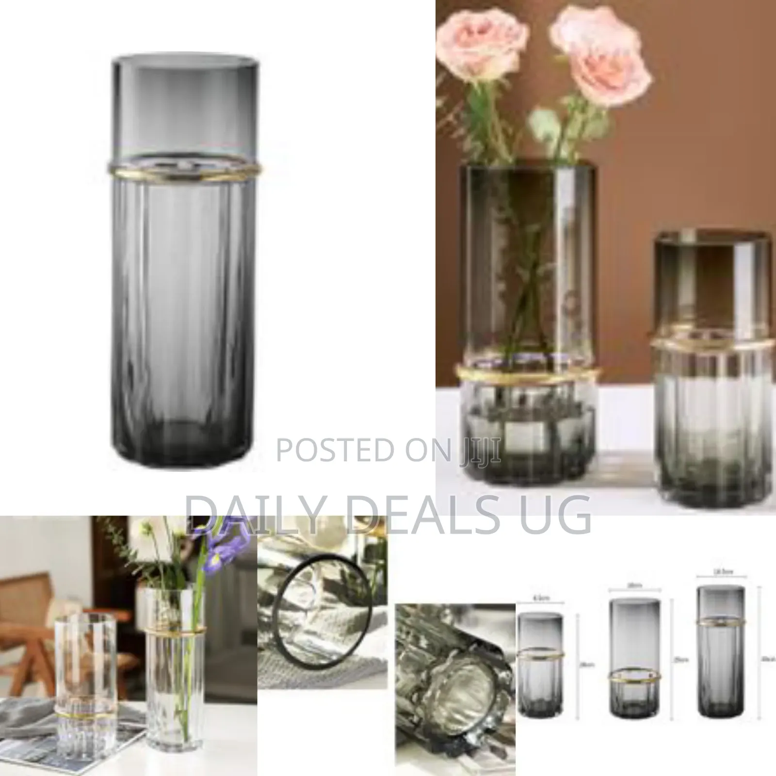 Cylinder Glass Vase With Gold Line, Home Restaurant Party