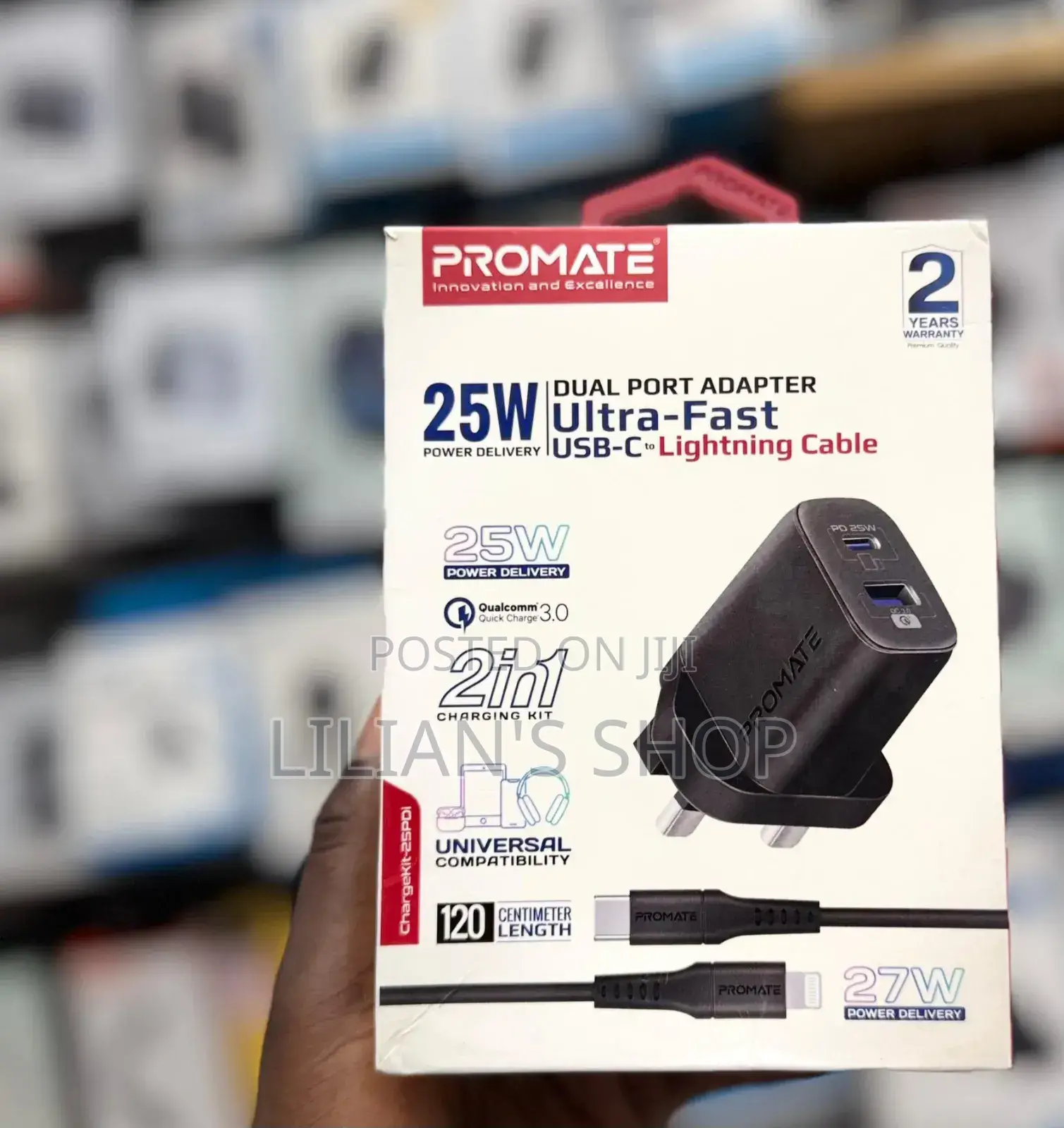 Promate 25w Dual Port Adapter Ultra Fast Usb-C to Lightning Cable