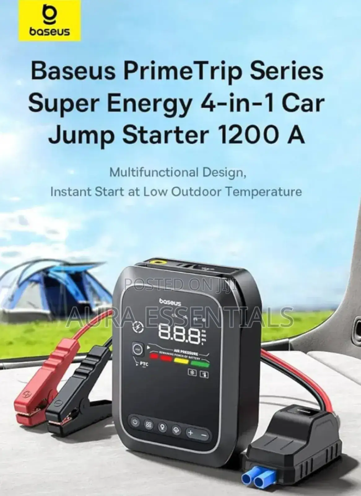 Baseus New 4-in-1 (12,000 Mah) Car Jump Starter + Air Inflator+Torch