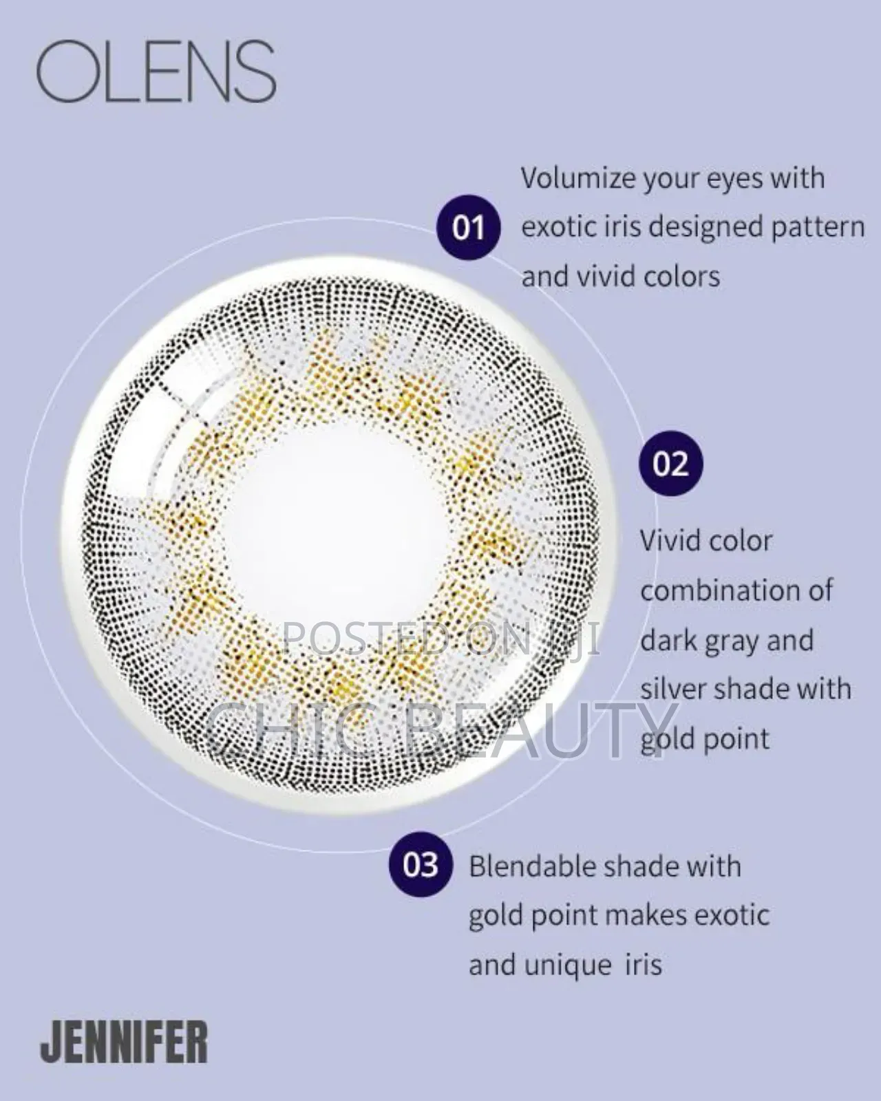 Olens Jennifer Gray Eye Contact Lenses 1 Pair 1 Month Use.