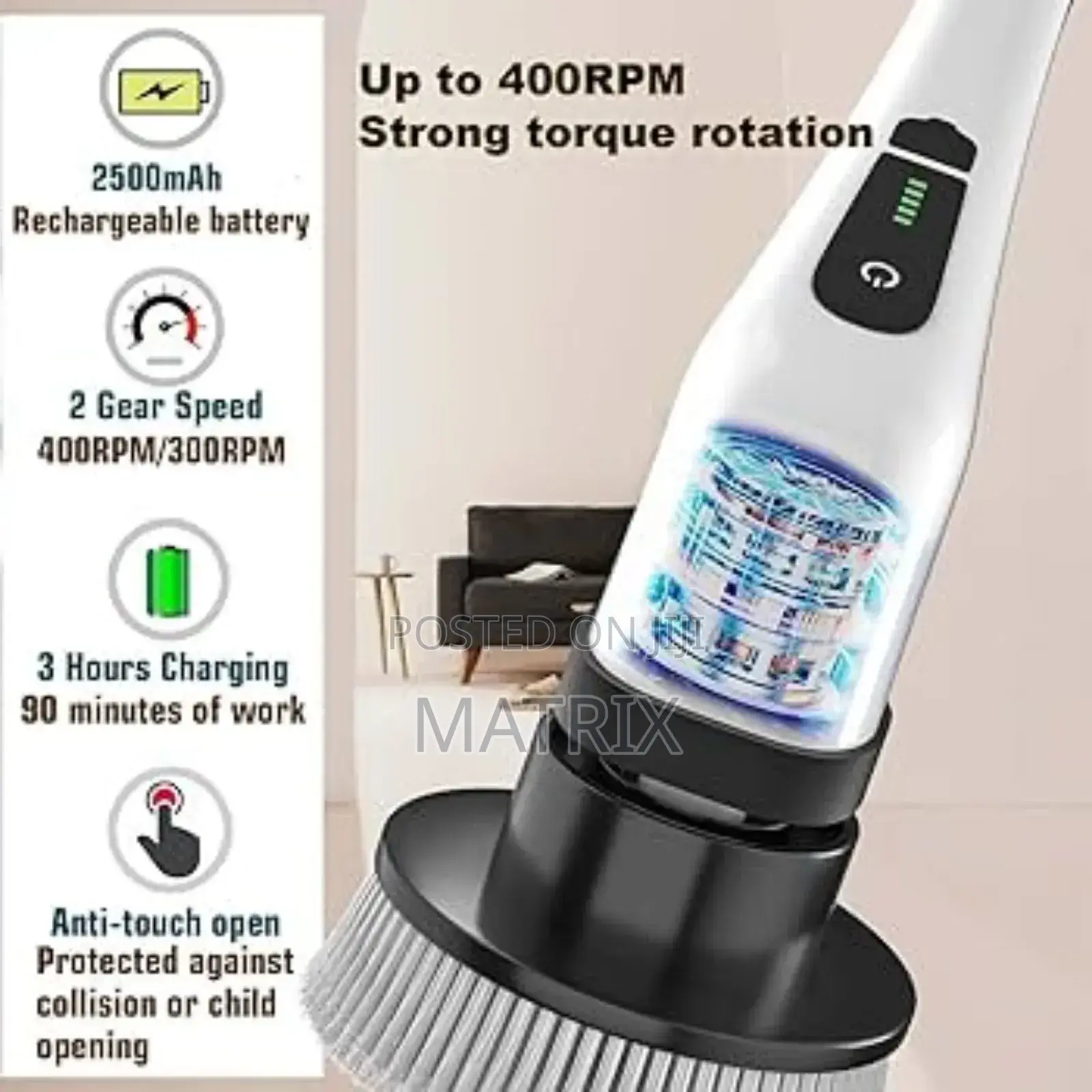 Portable Rechargable Cleaning Brush For Windows Toilet Kitchen Wall