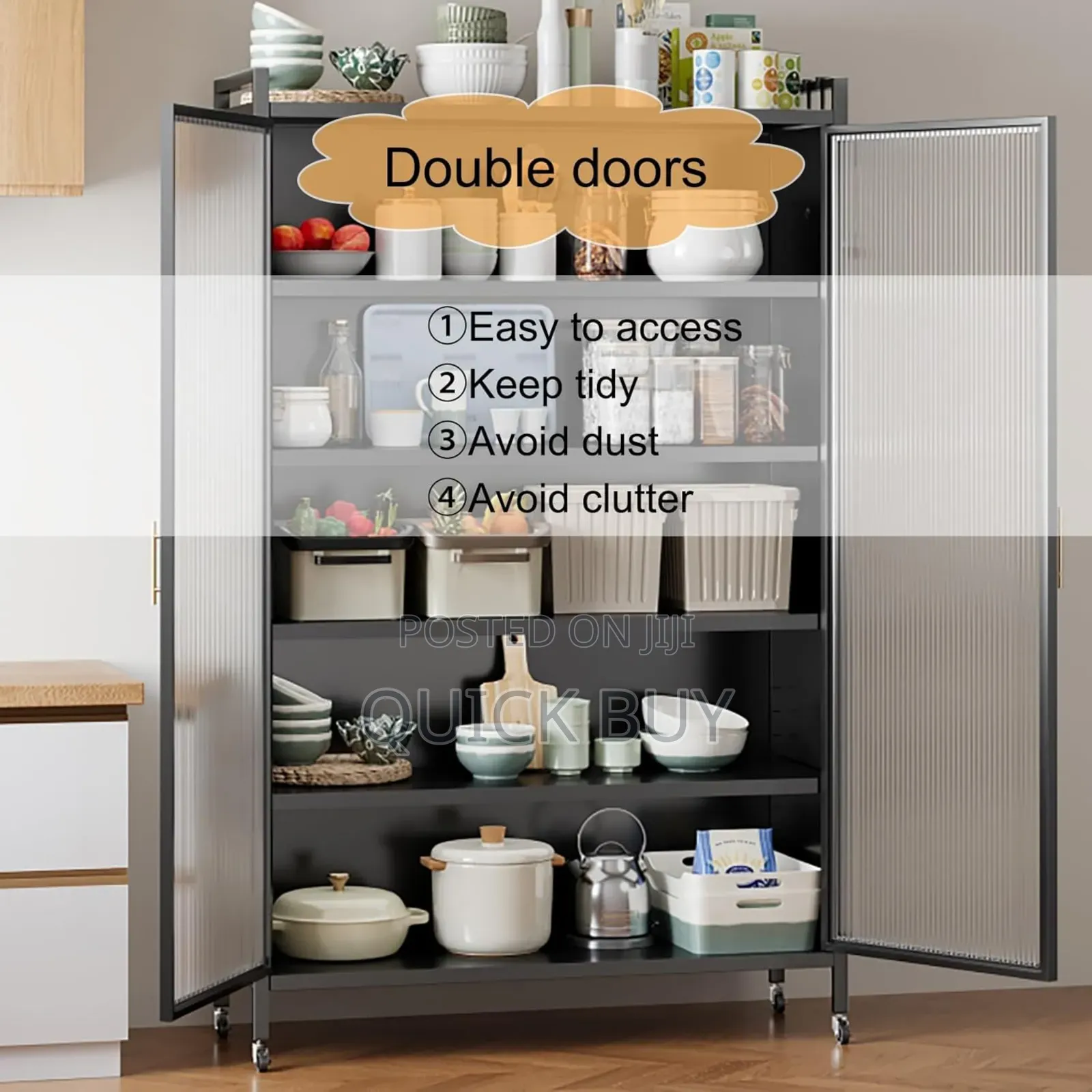 Metal Kitchen Multifunction Double Door Organiser Rack With Shelves