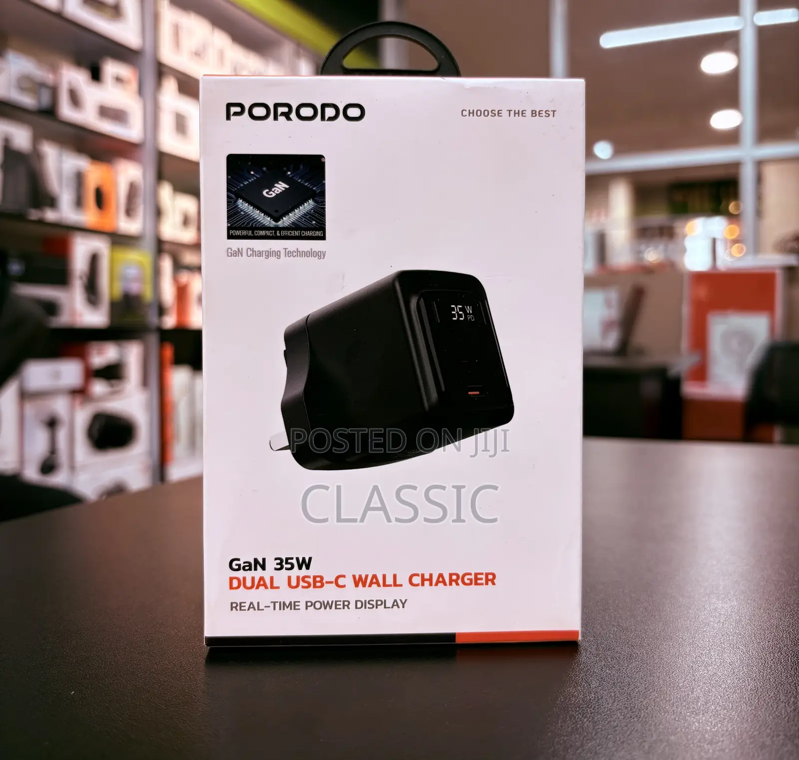 Porodo Gan 35w Dual Usb-C Wall Charger With Power Display