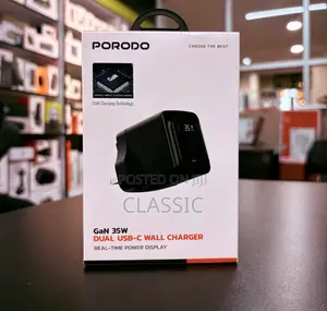 Porodo Gan 35w Dual Usb-C Wall Charger With Power Display
