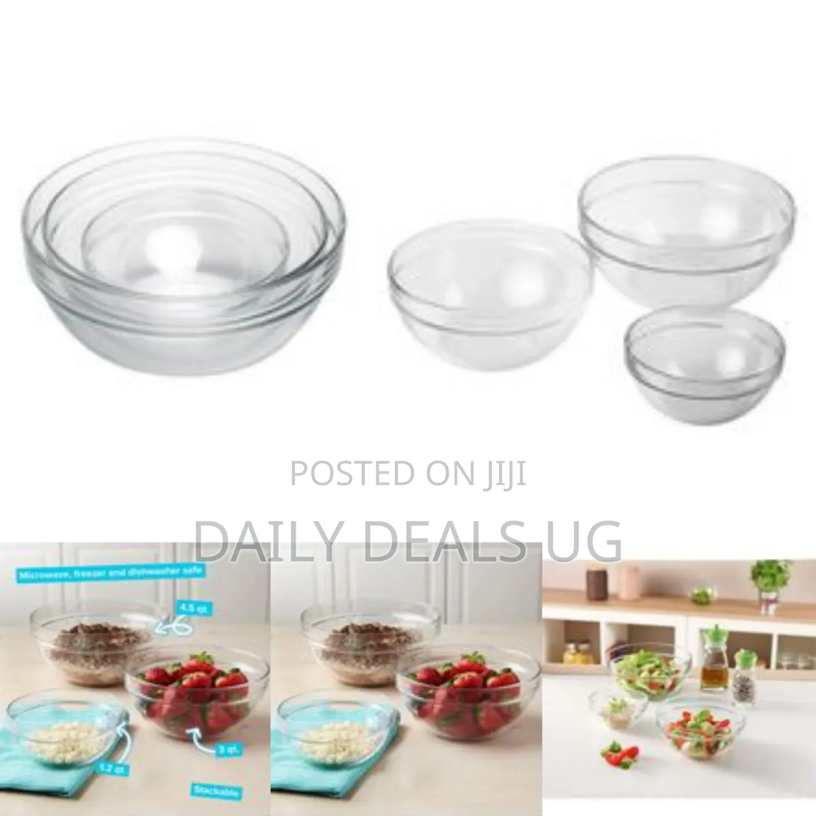 Luminarc 3 Piece Oven Mixing Bowl Glass Set, 1.0l/2.0l,/3l Colourless