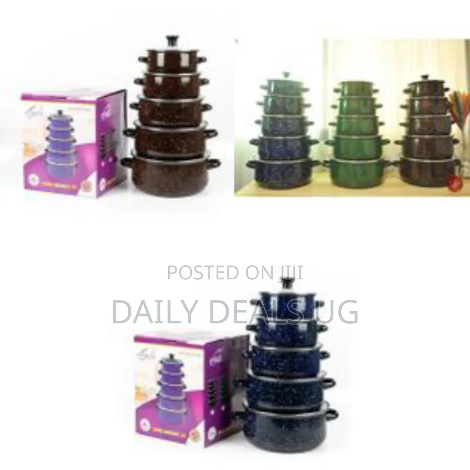 Set of 5 Enamel Casserole Sartin Cookware Pots Serving Dishes