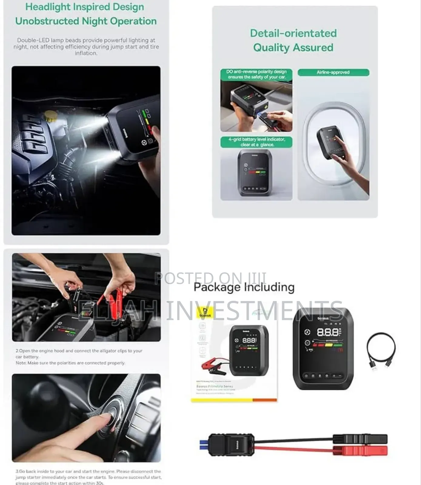 Baseus New 4-in-1 (12,000 Mah) Car Jump Starter