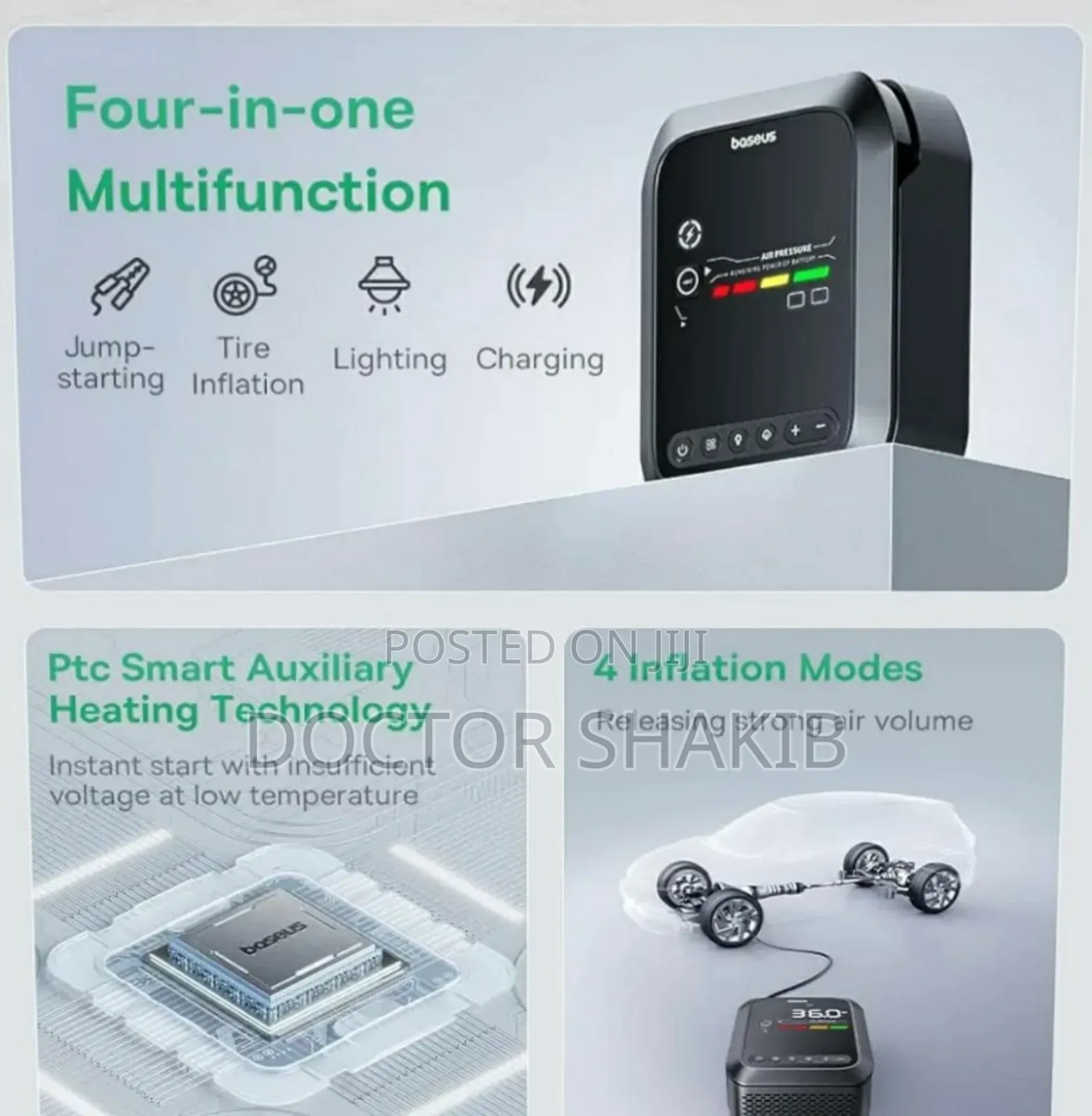 New Baseus 4-in-1 Car Jump Starter + Air Inflator + Torch + Powerbank