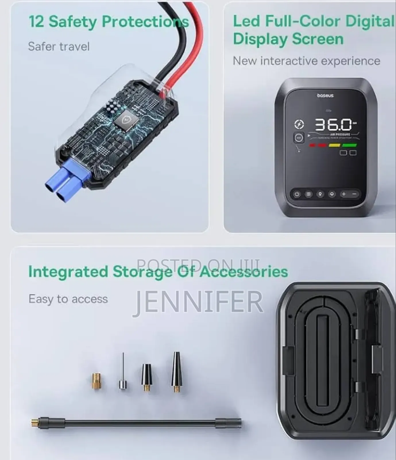 Baseus New 4-in-1 (12,000 Mah) Car Jump Starter + Air Inflator