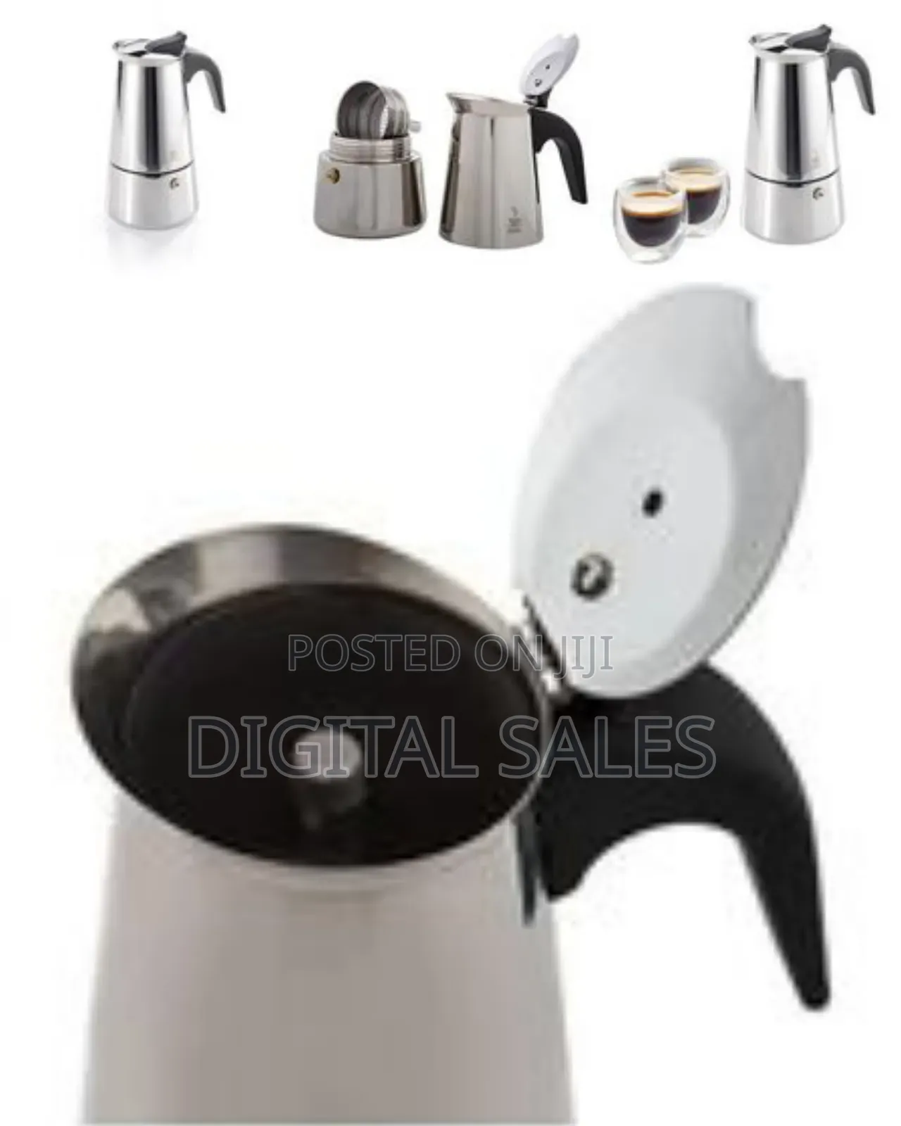 Espresso Maker Emilio for 6 Cups, Stainless Steel- Silver