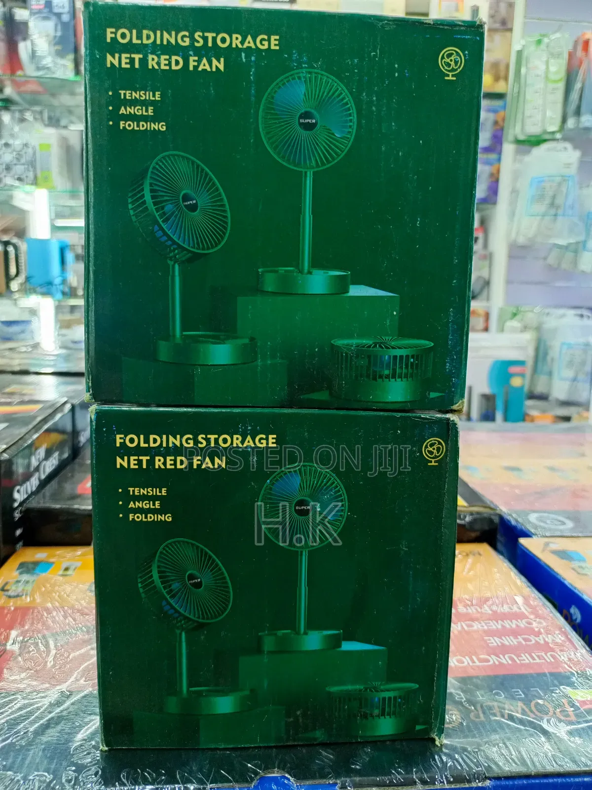 Folding Storage Net Red Fan With a Mobile Phone Stent.