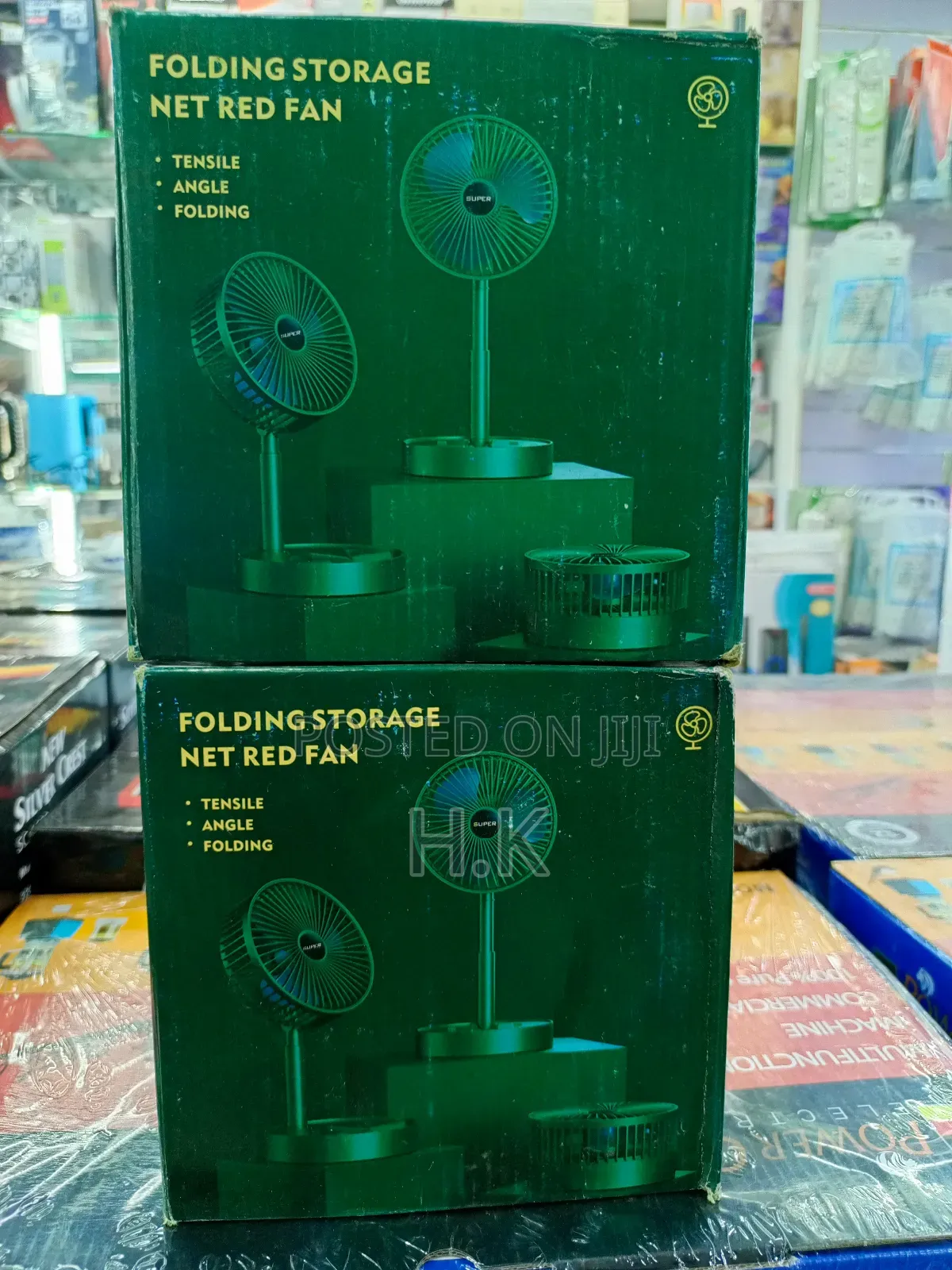 Folding Storage Net Red Fan With a Mobile Phone Stent.