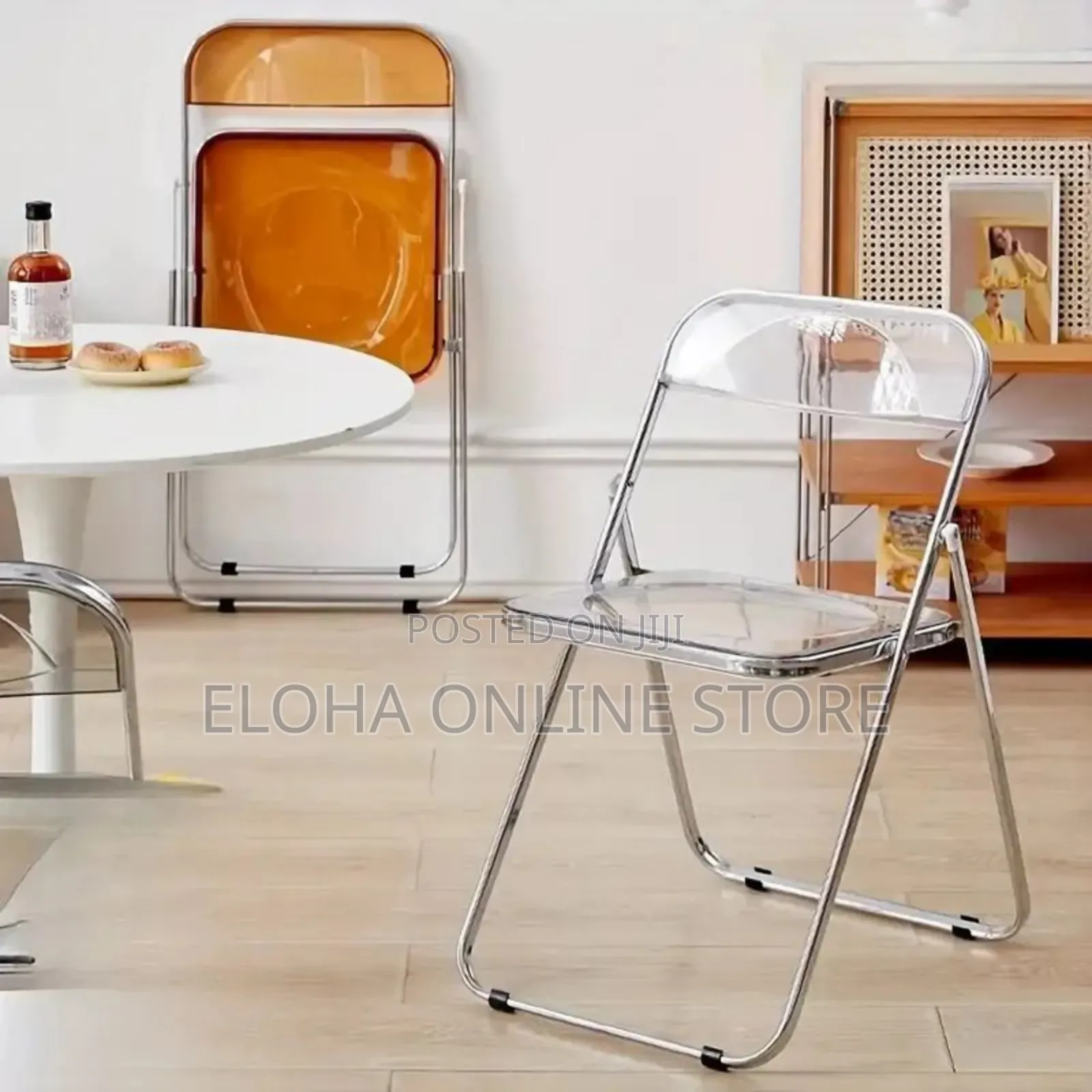 Folding Dining Chair,Plastic Panel Metal Chrome Frame