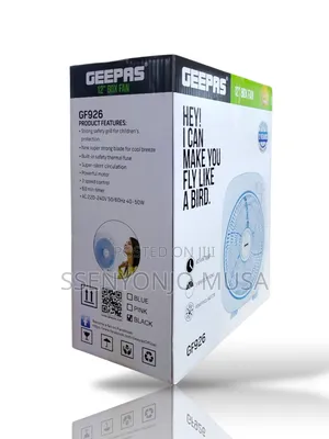 Geepas Box Fan Top Counter Gf926 12" With 3 Speed Control Timer