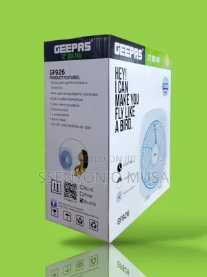 Geepas Box Fan Top Counter Gf926 12" With 3 Speed Control Timer