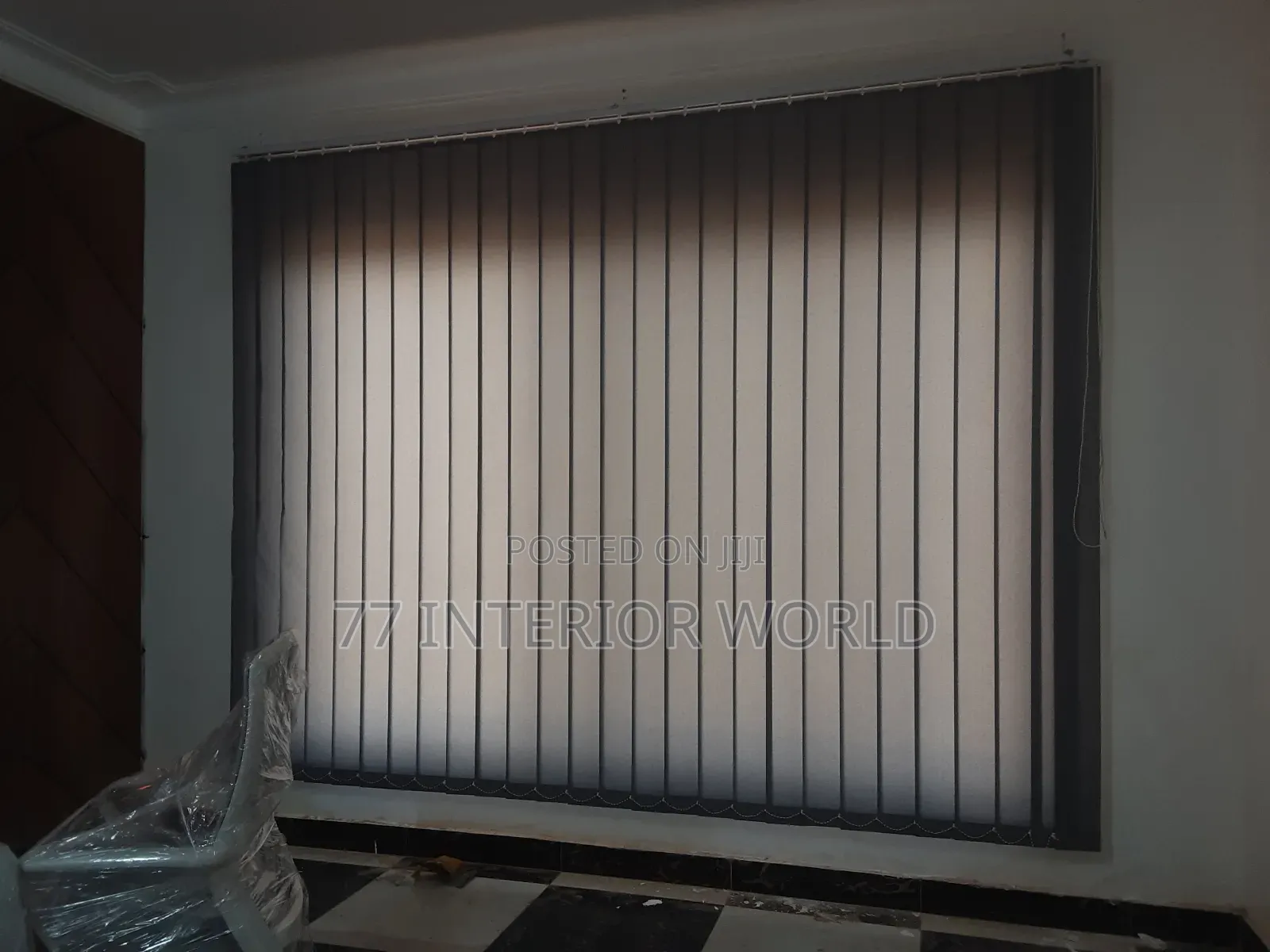 Light Grey Vertical Blinds for Simple Office Space