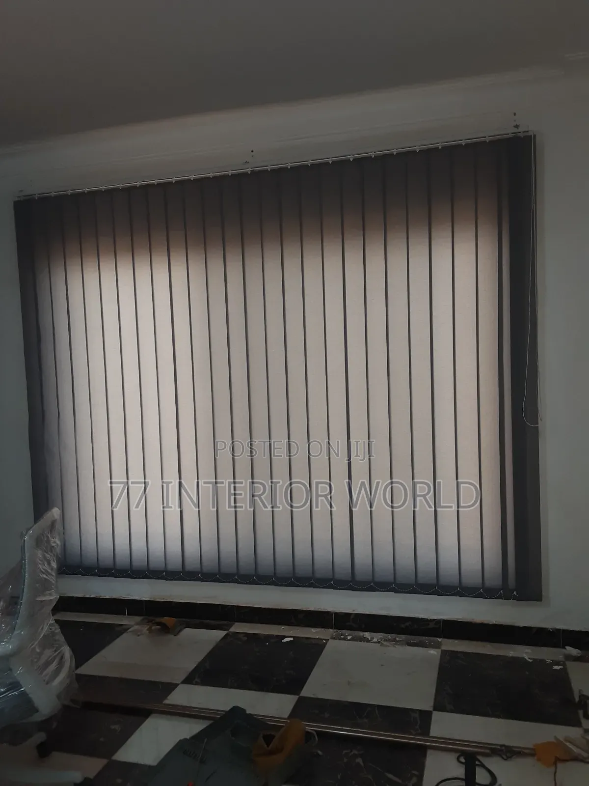 Light Grey Vertical Blinds for Simple Office Space