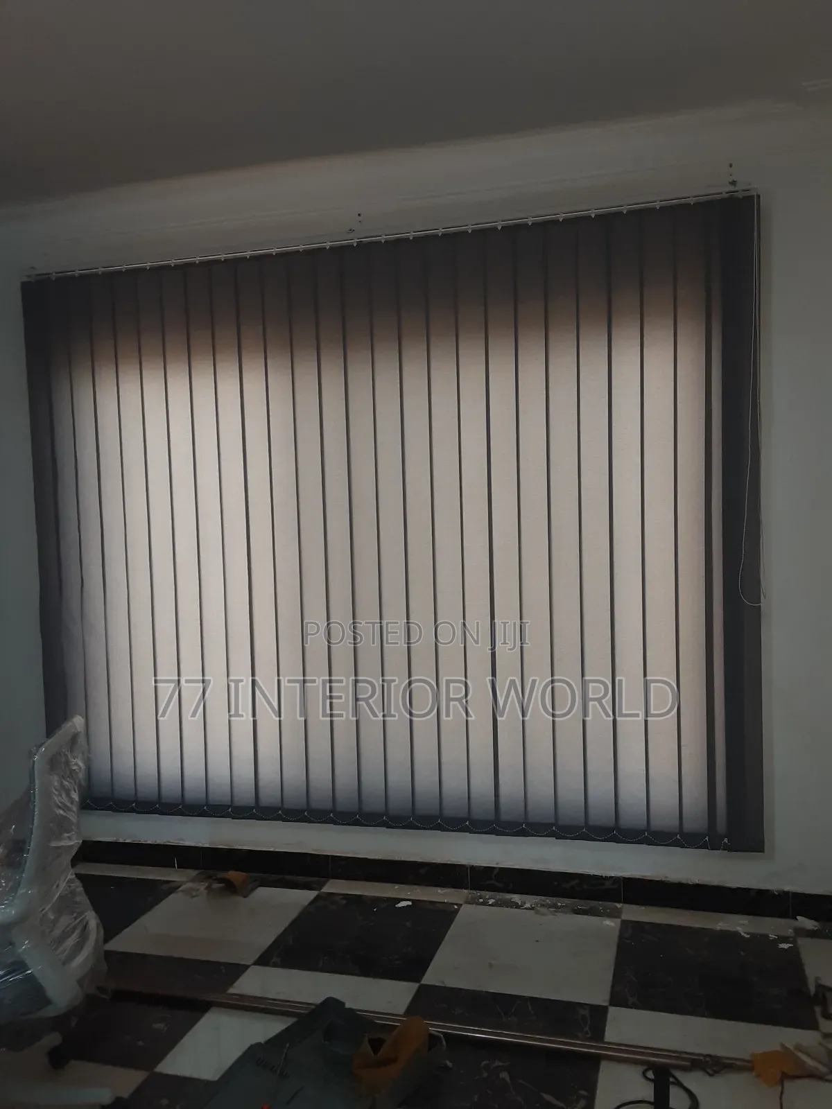 Light Grey Vertical Blinds for Simple Office Space