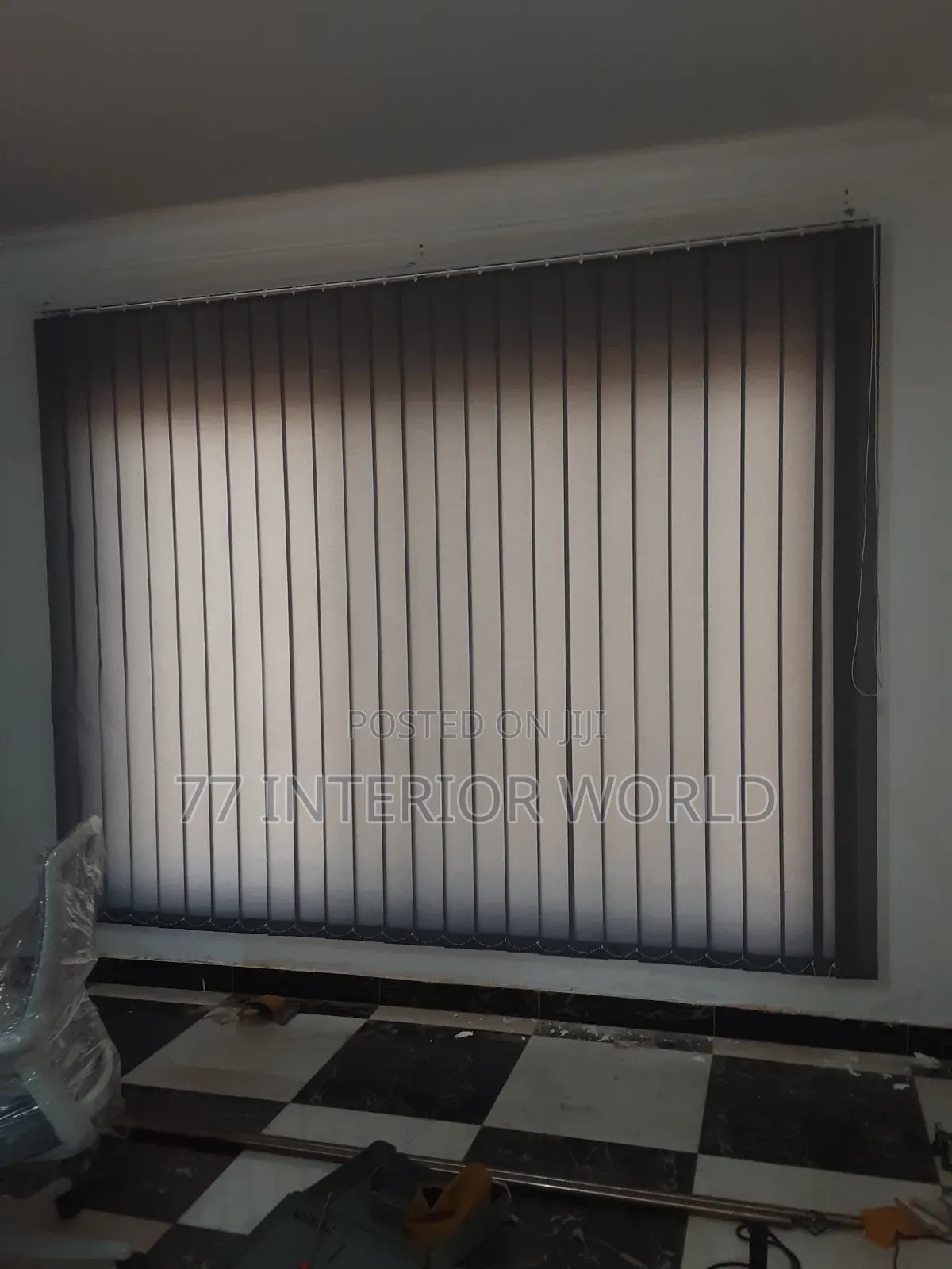 Light Grey Vertical Blinds for Simple Office Space