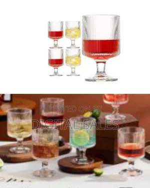 Set of 6 Ribbed Glasses All Purpose Water Goblet Cups 250ml Drinking