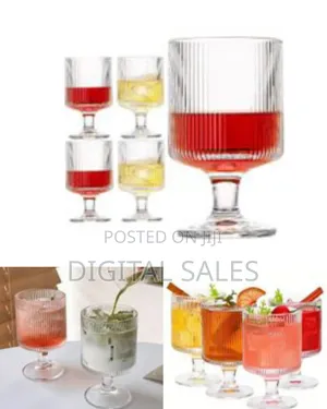 Set of 6 Ribbed Glasses All Purpose Water Goblet Cups 250ml Drinking