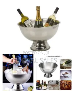 Stainless Steel Ice Bowl Metal Bar Barrel Beer Champagne Wine Large