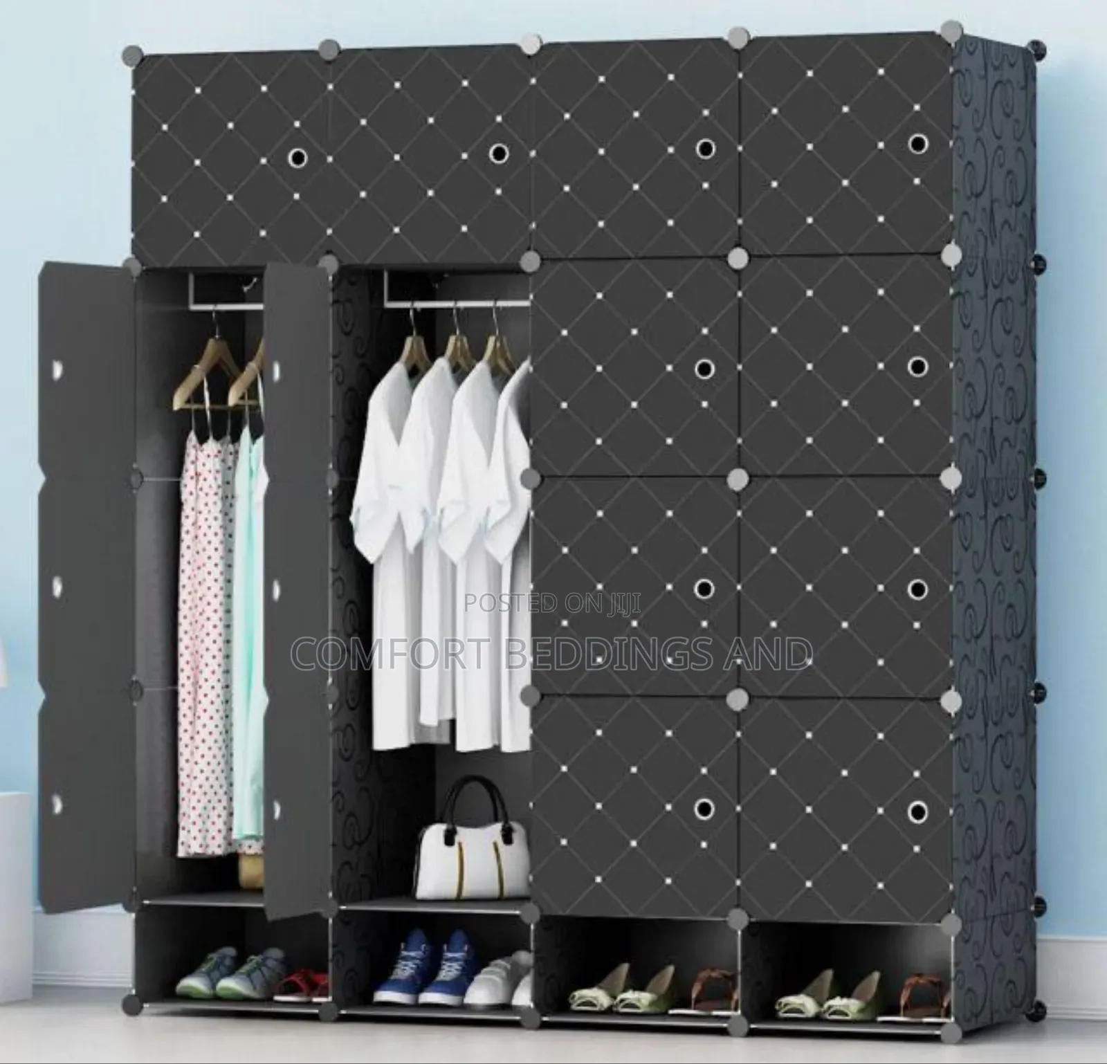 Four Column Plastic Closet Black 4 Layer
