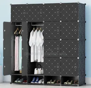 Four Column Plastic Closet Black 4 Layer