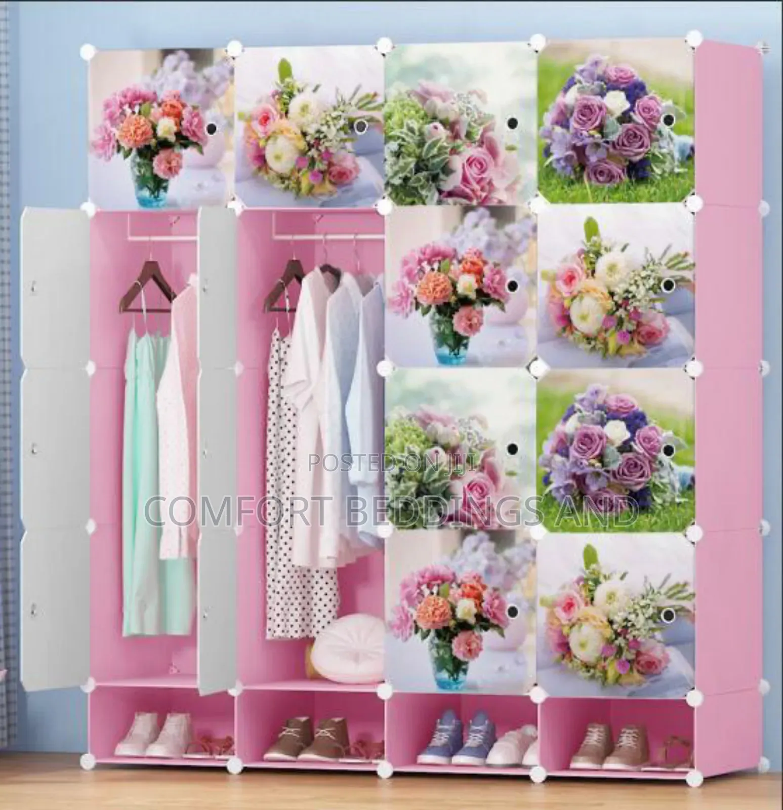 Four Column Plastic Closet Pink Flowered