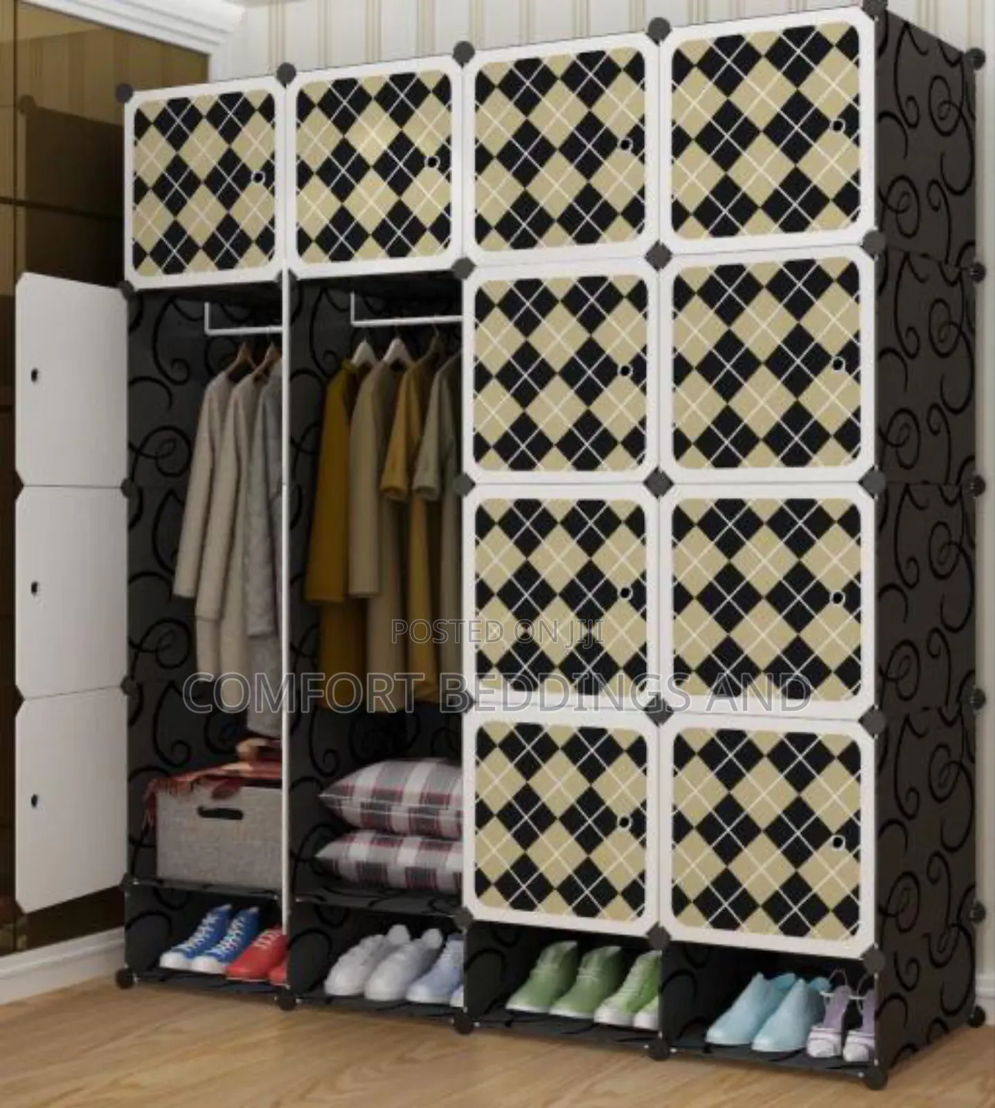 Four Column Plastic Closet Cream And Black