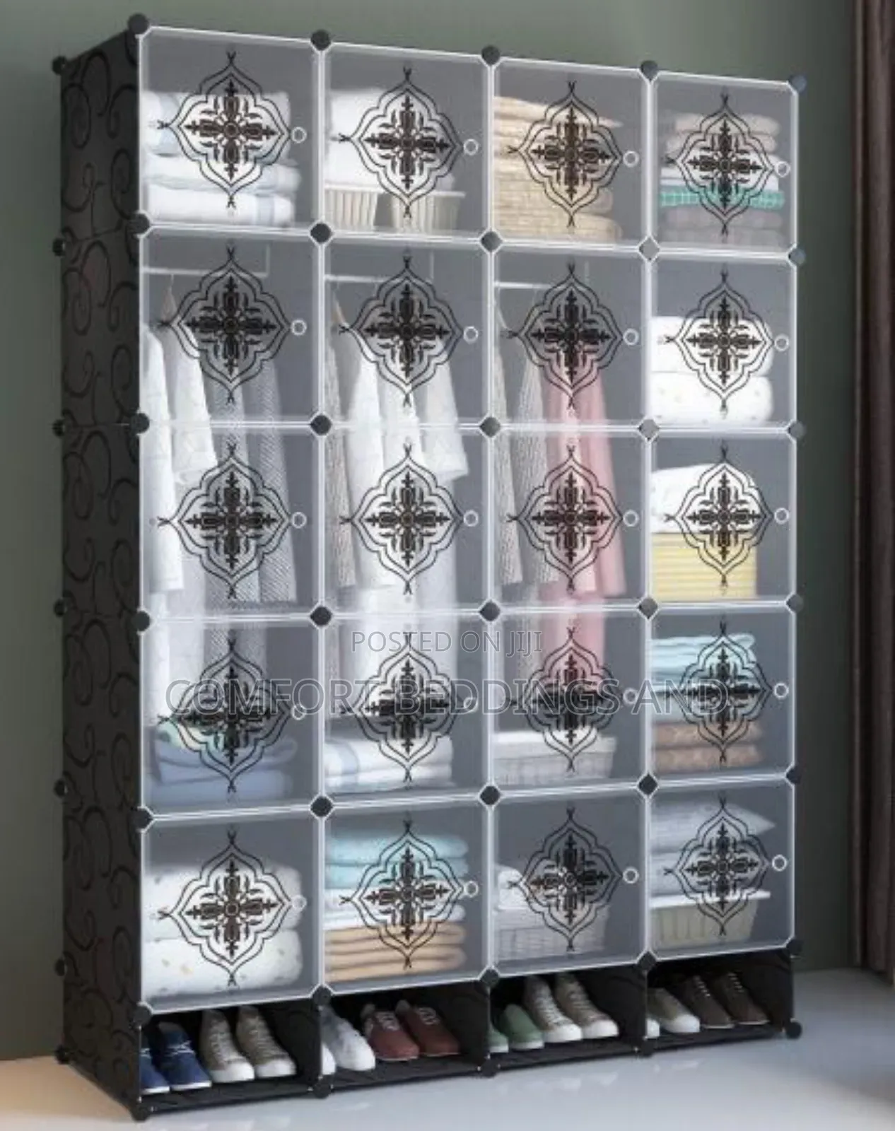 Four Column Plastic Closet Black And White 5 Layers