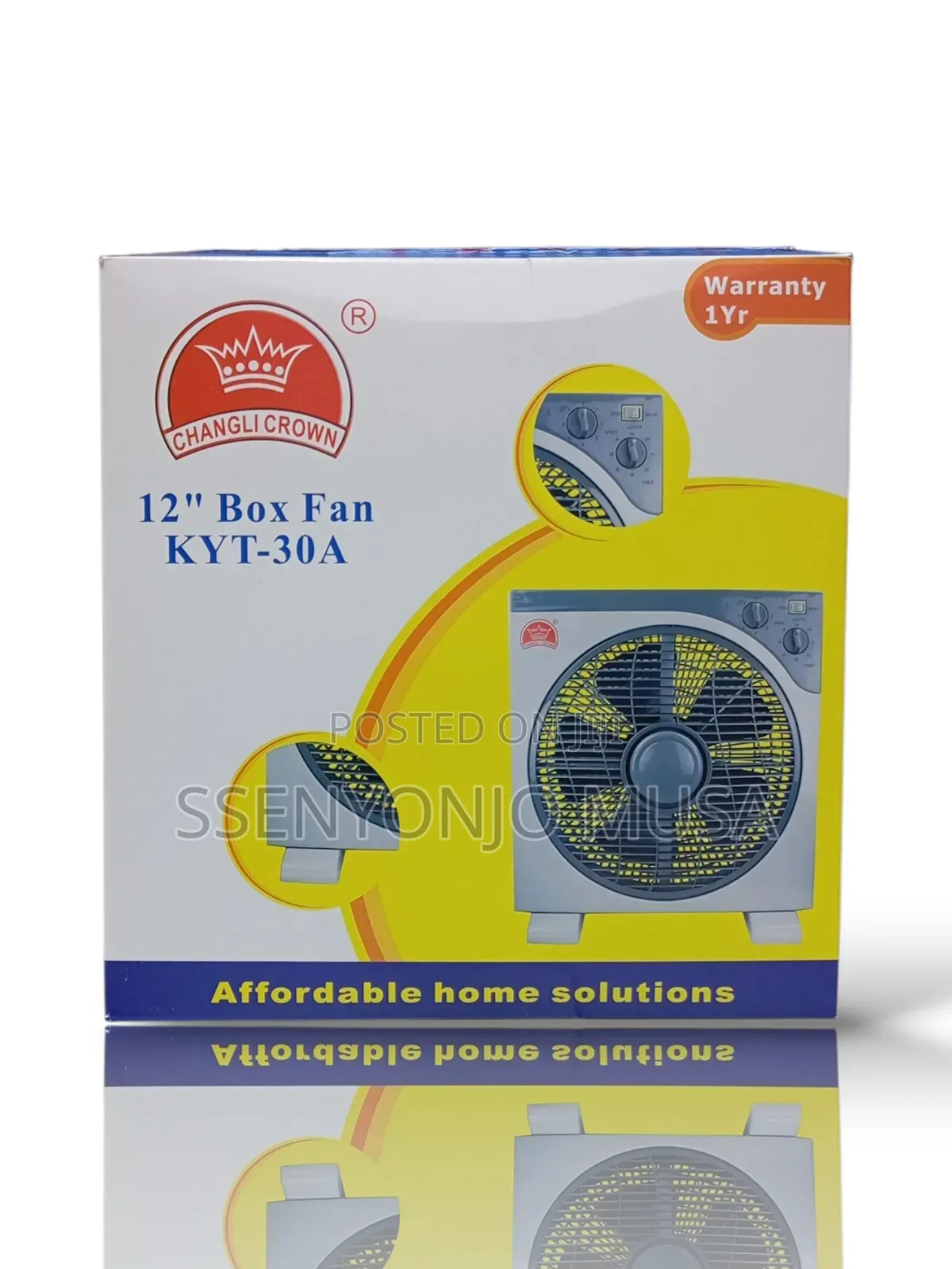 Crown 16-Inch Box Fan - White | Powerful Cooling for Home Office