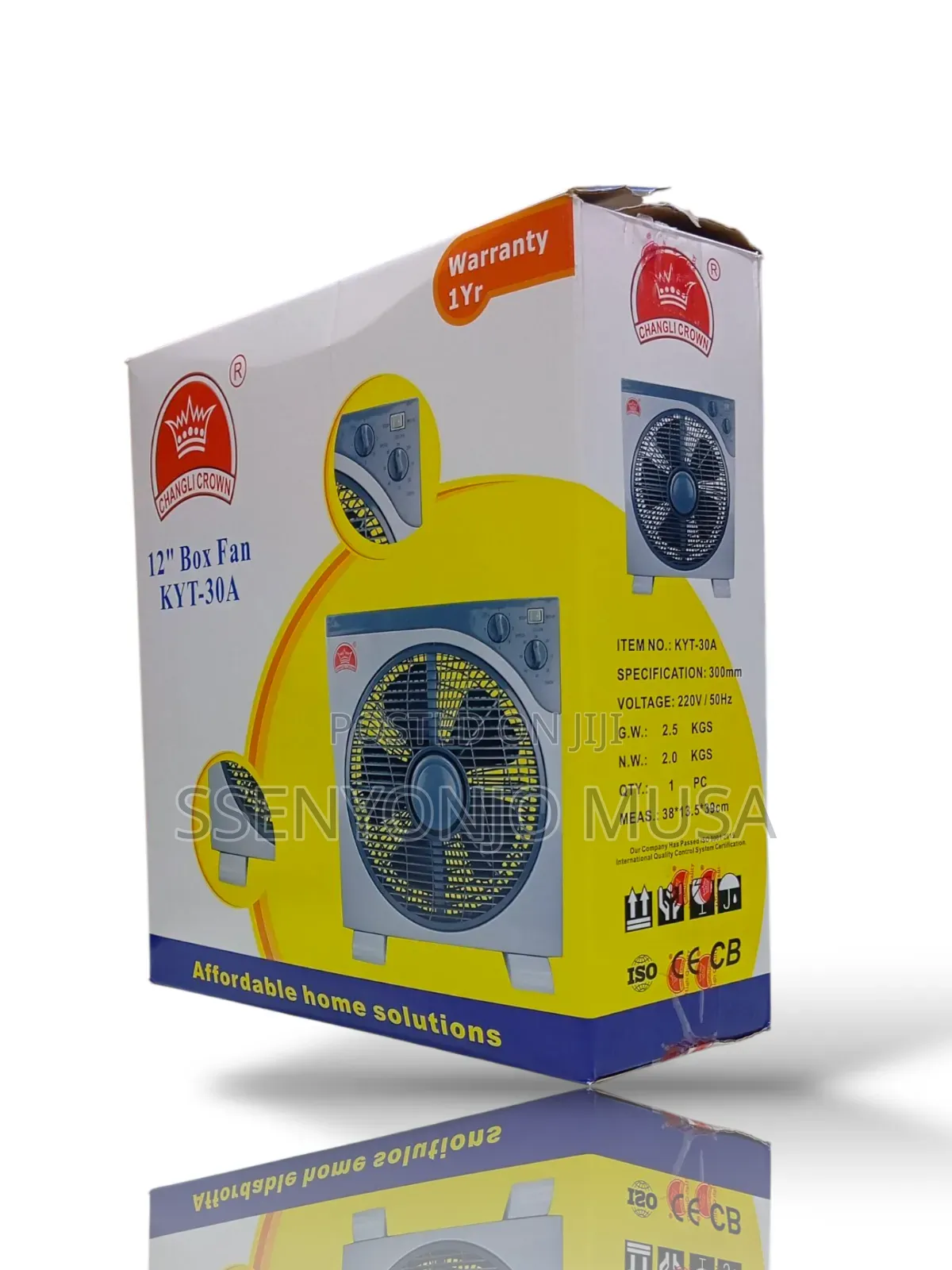 Crown 16-Inch Box Fan - White | Powerful Cooling for Home Office