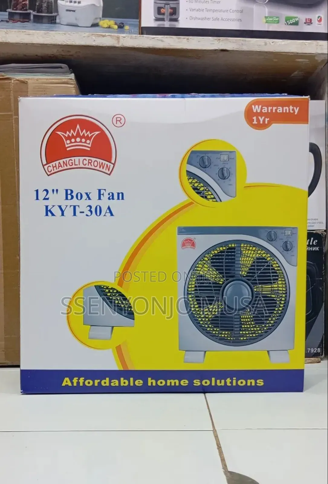 Crown 16-Inch Box Fan - White | Powerful Cooling for Home Office