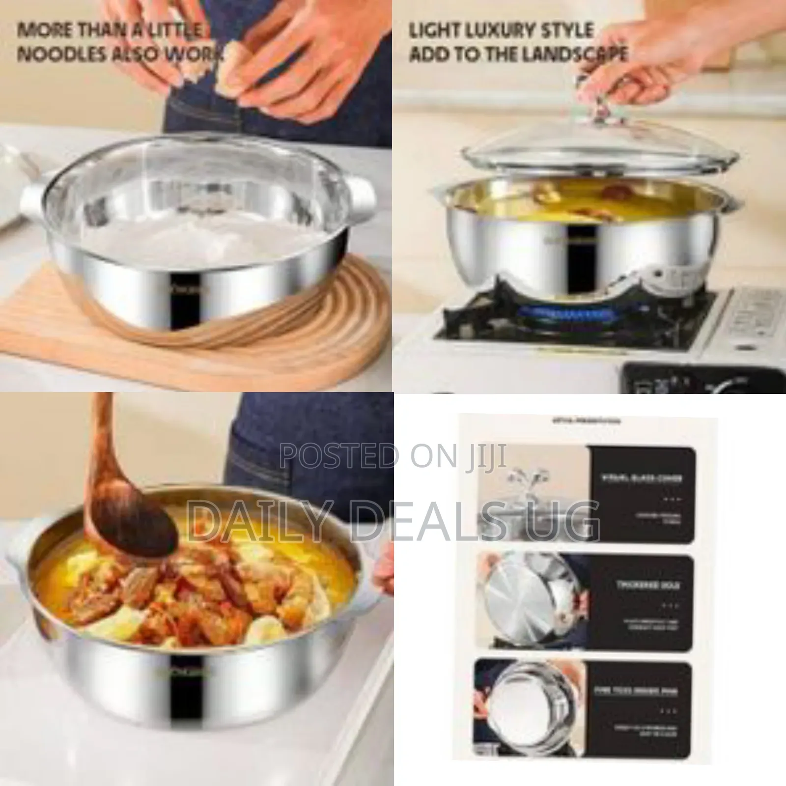8 Piece Thick Stainless Steel Soup Pots With Glass Lids and Handle